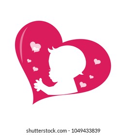Cute newborn bay sleeping on the heart shaped pillow silhouette vector illustration. Can be used for baby shower celebration invitation and greeting card.