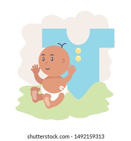 cute newborn boy with clothes for baby