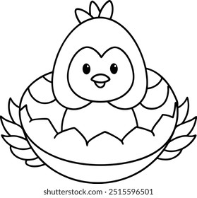 cute newborn chick in a nest vector illustration