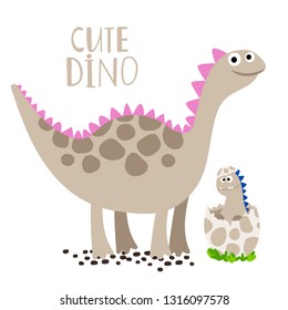 Cute newborn dino with his mother vector isolated icon on white background