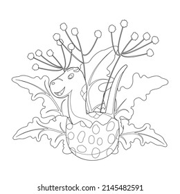 Cute newborn dinosaur printable. Cartoon vector illustration of Jurassic world dinosaur coloring page.