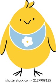Cute newborn easter chicken in bib with flower pattern. Good for greeting cards, banners, invitations, flyers.