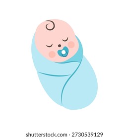 Cute newborn napping with wrapped in clothes illustration