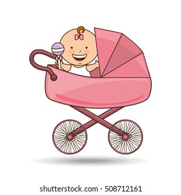 cute newborn pink pram design vector illustration eps 10