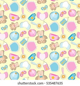 A cute Newborn seamless pattern for Baby, design elements, new born baby info graphic.