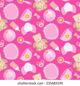 A cute Newborn seamless pattern for Baby girl.Baby design elements,for fabric,background,wallpaper,backdrop. New born baby info graphic.