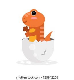Cute newborn varan character, funny reptile in egg shell cartoon vector Illustration