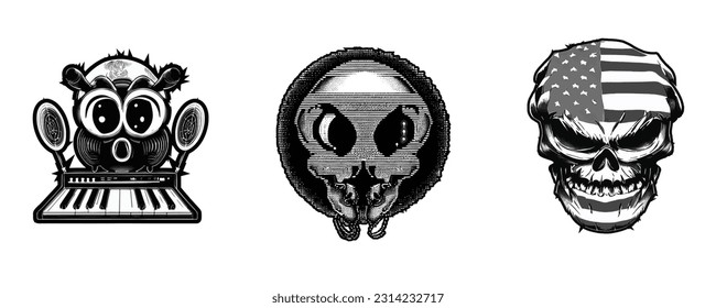 Cute NFT black and white face vector illustration for T-shirt, Mug, Sticker printing