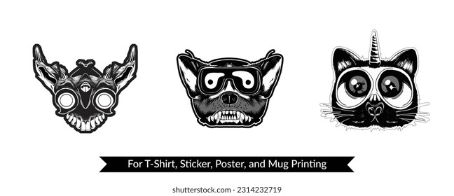 Cute NFT black and white face vector illustration for T-shirt, Mug, Sticker printing