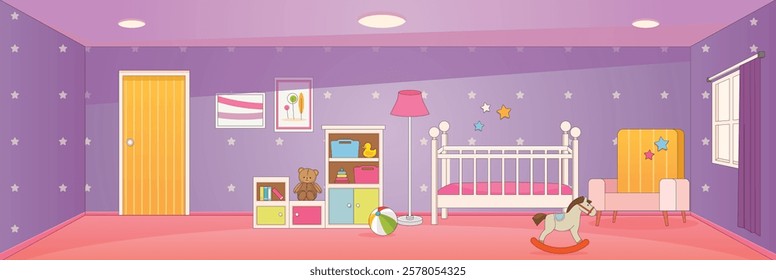 Cute and nice design of Baby room with furniture and interior objects vector design