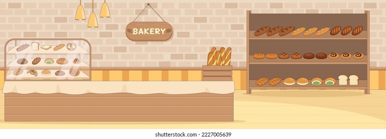 Cute and nice design of Bakery Shop with furniture and interior objects vector design