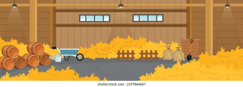 Cute and nice design of Barn inside with furniture and interior objects vector design