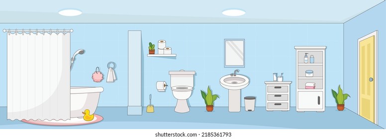 Cute and nice design of Bathroom with furniture and interior objects vector design