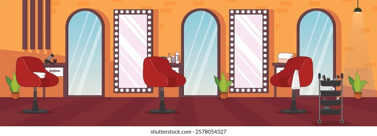 Cute and nice design of Beauty Salon with furniture and interior objects vector design