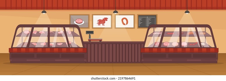 Cute and nice design of Butcher shop interior objects vector design