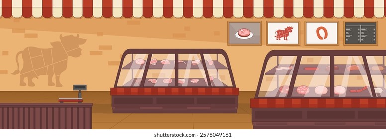 Cute and nice design of Butcher shop interior objects vector design