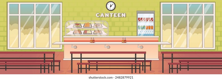 Cute and nice design of Canteen with furniture and interior objects vector design