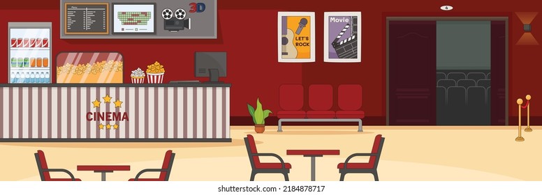 Cute and nice design of cinema with furniture and interior objects vector design