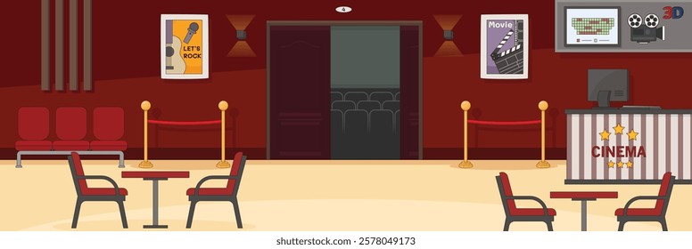 Cute and nice design of cinema with furniture and interior objects vector design