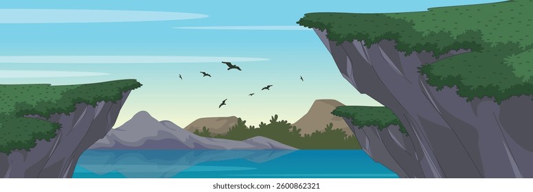 Cute and nice design of Cliff and interior objects vector design