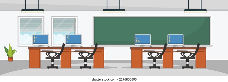 Cute and nice design of Computer Room and interior objects vector design