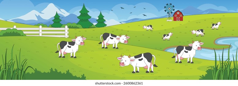Cute and nice design of Cow cattle farm interior objects vector design