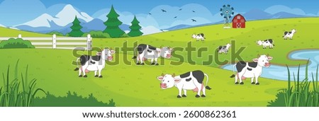 Cute and nice design of Cow cattle farm interior objects vector design