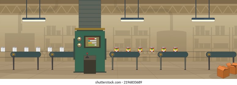 Cute and nice design of Factory canned food Inside with furniture and interior objects vector design