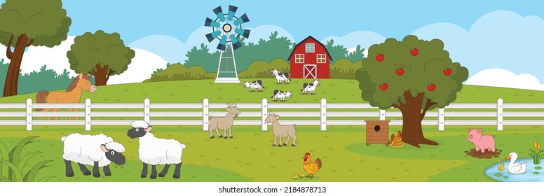 Cute and nice design of Farm in village interior objects vector design