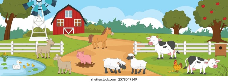 Cute and nice design of Farm in village interior objects vector design