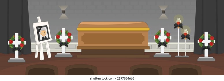 Cute And Nice Design Of Funeral Home And Interior Objects Vector Design