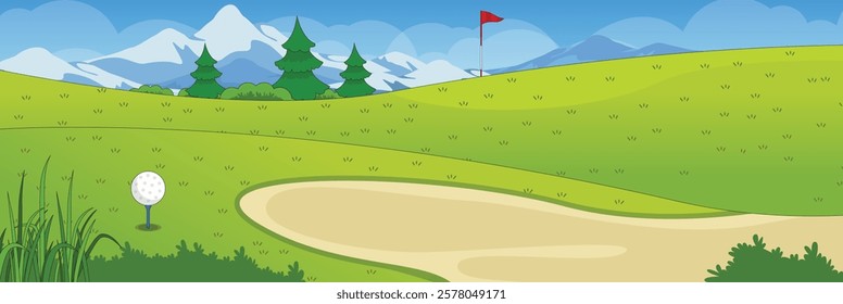 Cute and nice design of Golf field with furniture and interior objects vector design