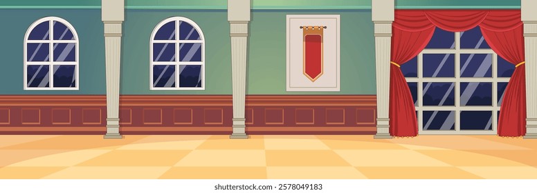 Cute and nice design of Hall Inside with furniture and interior objects vector design