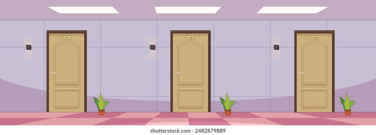 Lindo y bonito diseño de pasillo con puertas de elevación y objetos interiores diseño de Vector