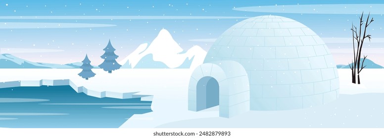 Cute and nice design of Igloo inside with furniture and interior objects vector design