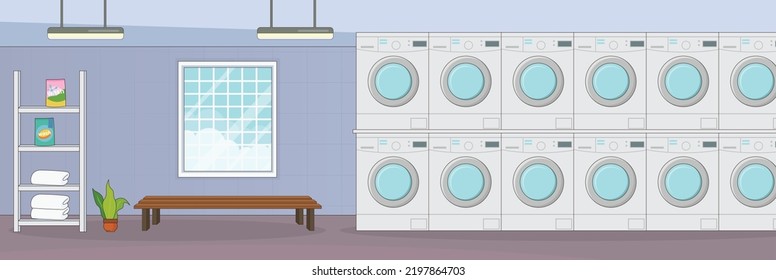 Cute and nice design of laundry shop with furniture and interior objects vector design