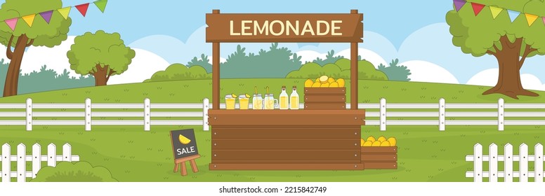 Cute and nice design of Lemonade stand and interior objects vector design