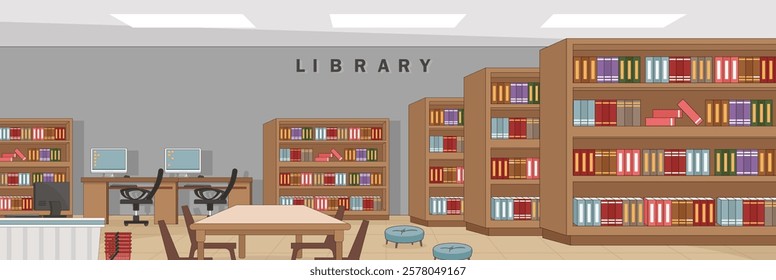 Cute and nice design of Library room and interior objects vector design
