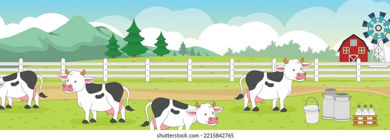 Cute and nice design of Milking cows and interior objects vector design