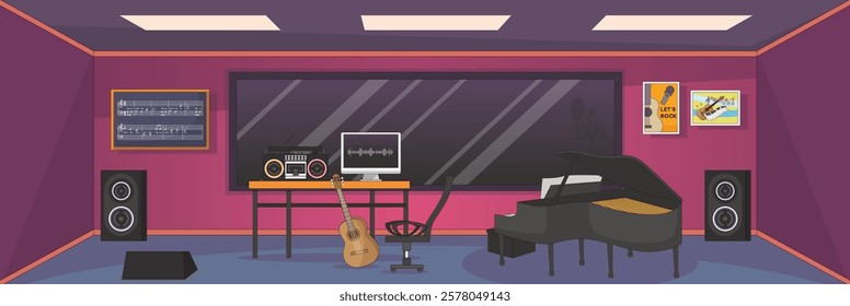 Cute and nice design of Music room and interior objects vector design