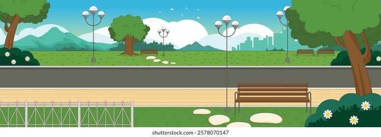 Cute and nice design of Park with furniture and interior objects vector design