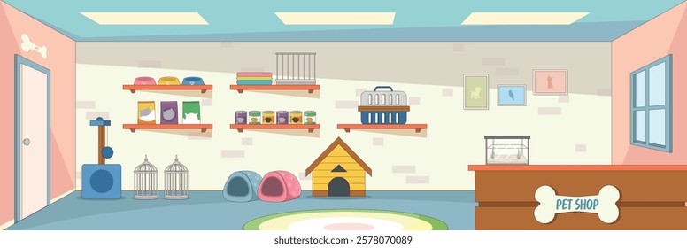 Cute and nice design of Pet shop with furniture and interior objects vector design