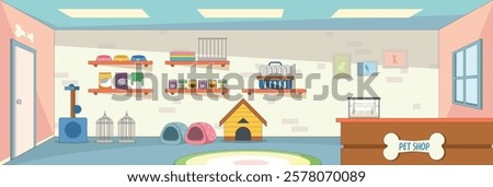Cute and nice design of Pet shop with furniture and interior objects vector design