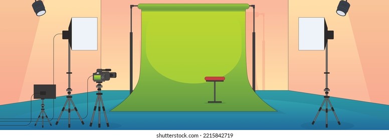 Diseño lindo y bonito de estudio de fotógrafos con mobiliario y objetos interiores diseño vectorial