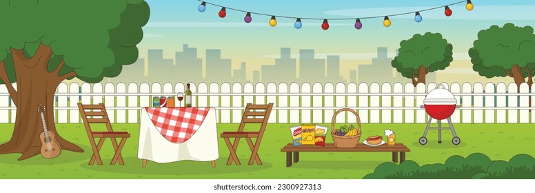Cute and nice design of Picnic day with furniture and interior objects vector design