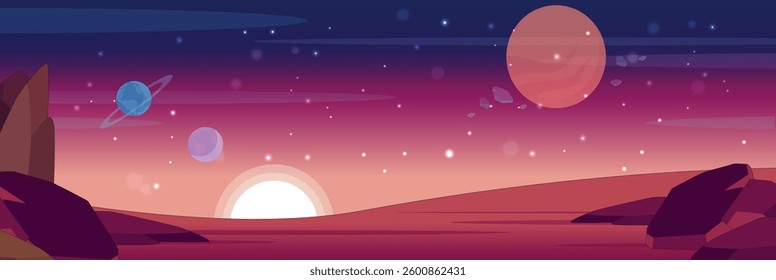 Cute and nice design of Planet surface and interior objects vector design