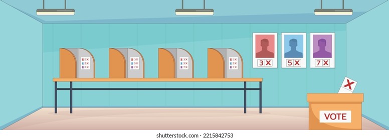 Cute and nice design of Polling station with furniture and interior objects vector design