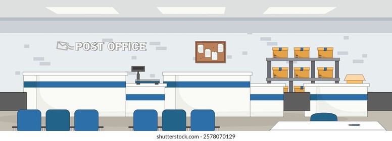 Cute and nice design of Post Office with furniture and interior objects vector design
