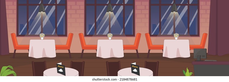 Cute And Nice Design Of Resturant With Furniture And Interior Objects Vector Design