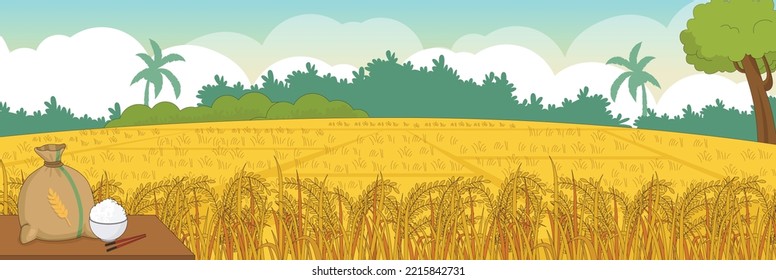 Cute and nice design of rice paddy and interior objects vector design